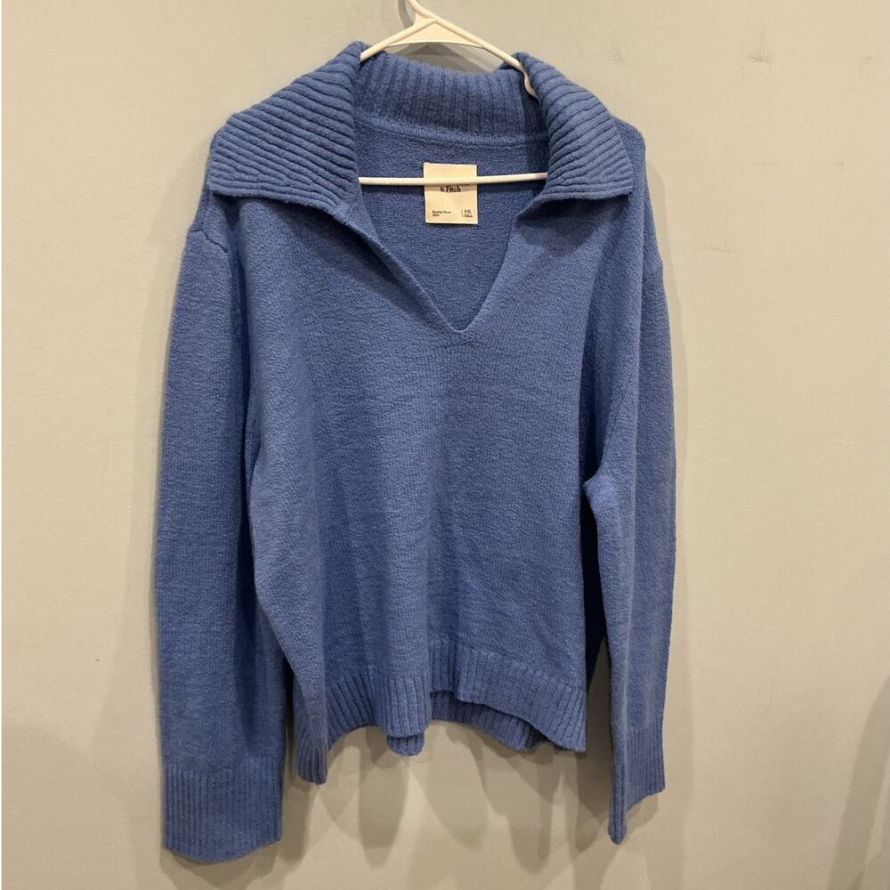 Abercrombie & Fitch Womens Notch Neck Polo Sweater Size XXL Blue Preppy Beach